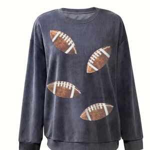 football Women's Grey and Black Sweatshirt - large sequin